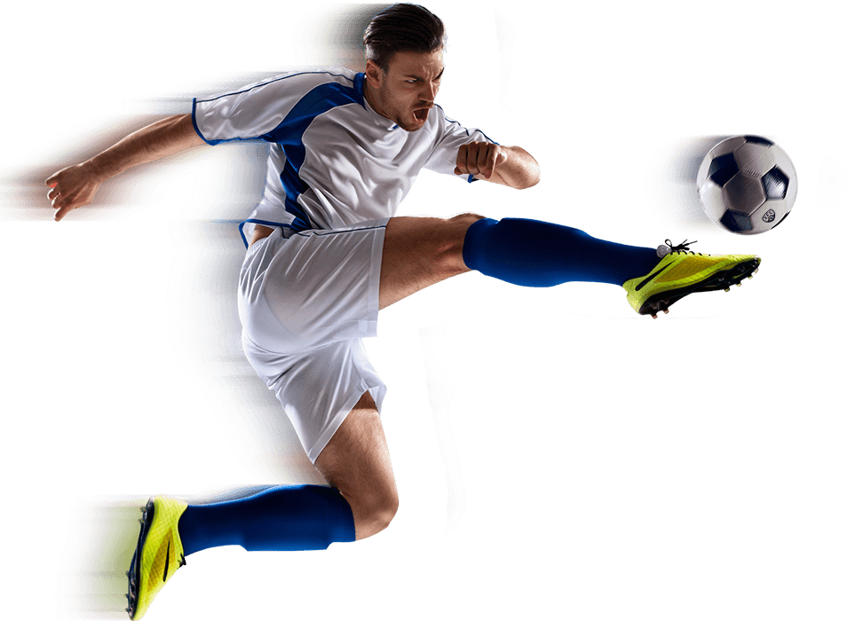 Footballer striking a ball, representing live sports channels on MineaTV IPTV